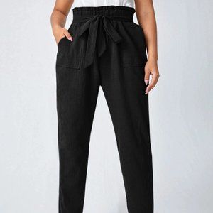SHEIN Plus Paperbag Waist Belted Pants Black Size 4XL